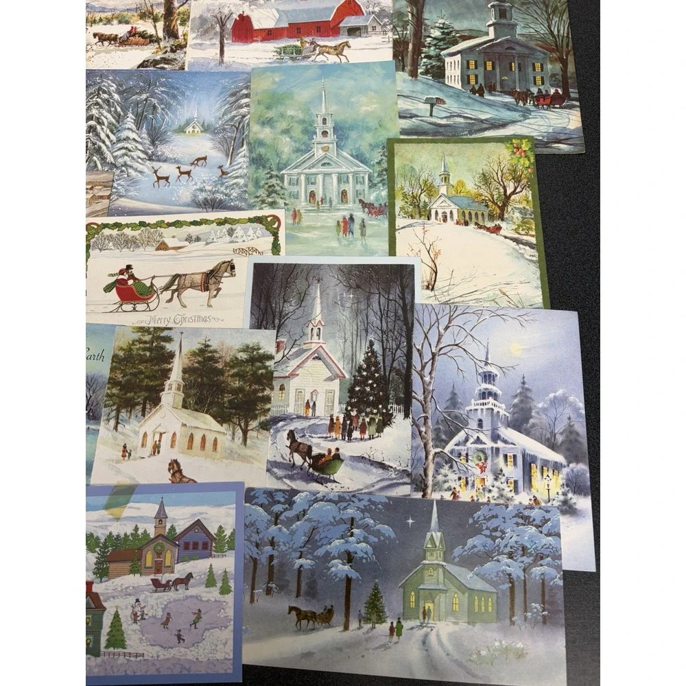 Vintage Christmas Cards Fronts ONLY Horses Scrapbooking Decoupage Lot 50+